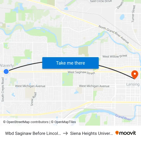 Wbd Saginaw Before Lincoln Ct to Siena Heights University map