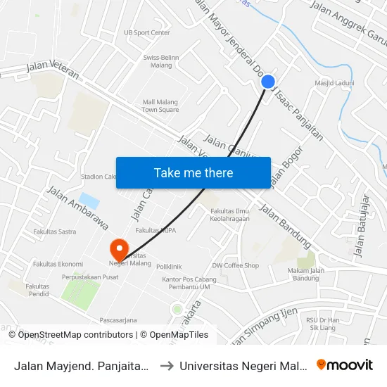 Jalan Mayjend. Panjaitan 89 to Universitas Negeri Malang map