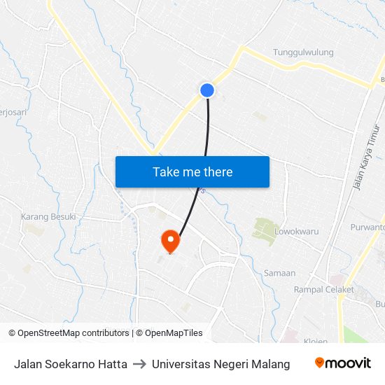 Jalan Soekarno Hatta to Universitas Negeri Malang map