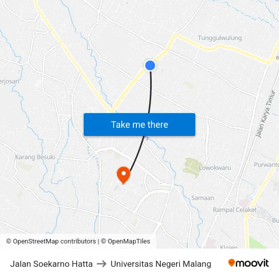 Jalan Soekarno Hatta to Universitas Negeri Malang map