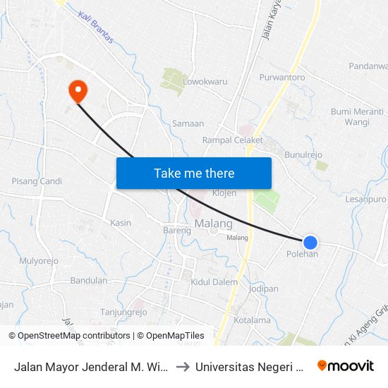 Jalan Mayor Jenderal M. Wiyono 1h to Universitas Negeri Malang map