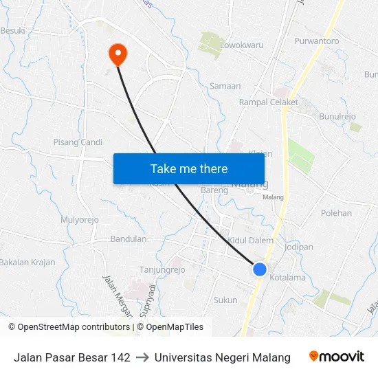 Jalan Pasar Besar 142 to Universitas Negeri Malang map