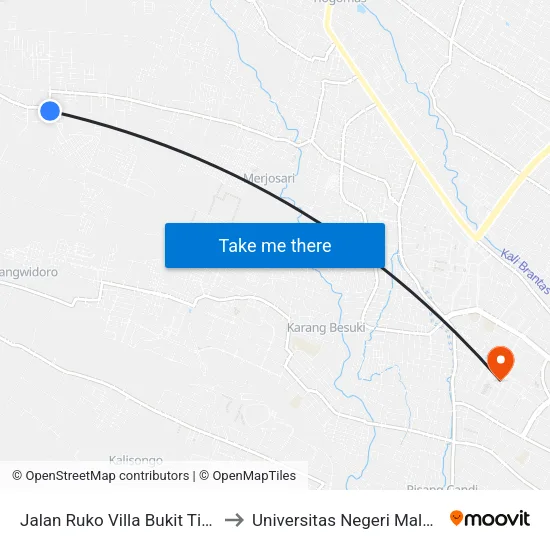 Jalan Ruko Villa Bukit Tidar to Universitas Negeri Malang map