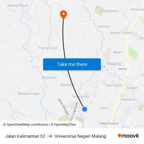 Jalan Kalimantan 32 to Universitas Negeri Malang map
