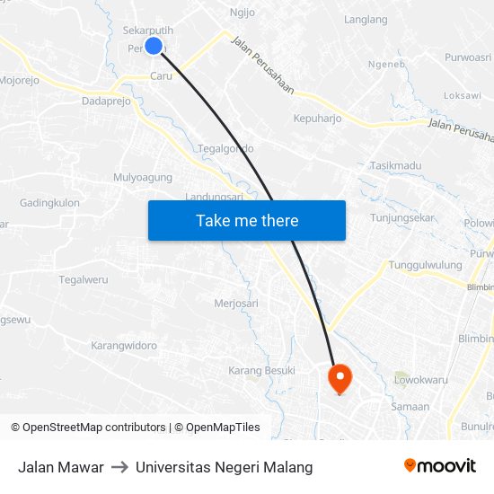 Jalan Mawar to Universitas Negeri Malang map