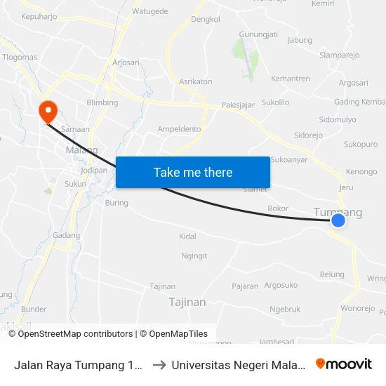 Jalan Raya Tumpang 130 to Universitas Negeri Malang map
