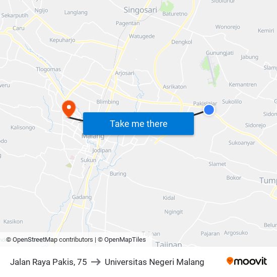 Jalan Raya Pakis, 75 to Universitas Negeri Malang map