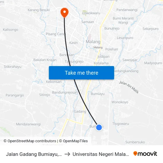 Jalan Gadang Bumiayu, 8 to Universitas Negeri Malang map