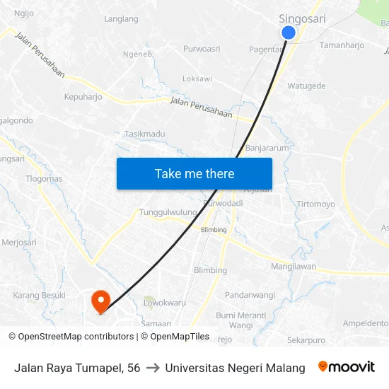 Jalan Raya Tumapel, 56 to Universitas Negeri Malang map