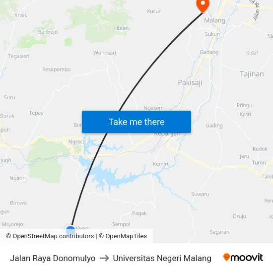 Jalan Raya Donomulyo to Universitas Negeri Malang map