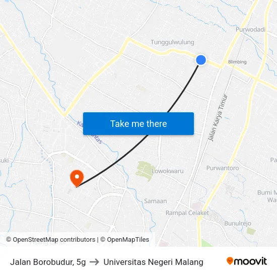 Jalan Borobudur, 5g to Universitas Negeri Malang map
