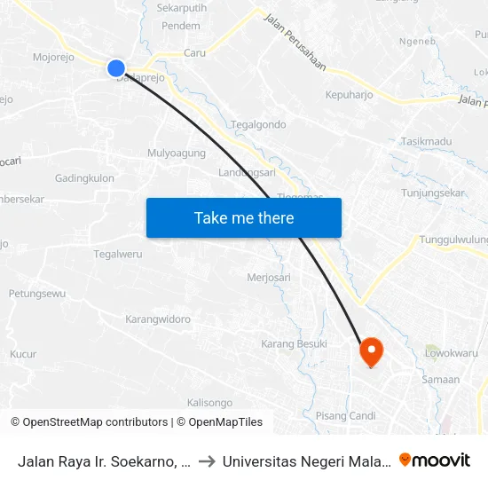 Jalan Raya Ir. Soekarno, 61 to Universitas Negeri Malang map