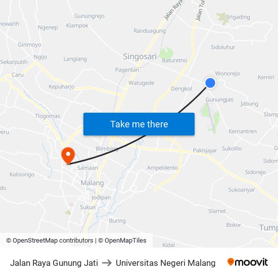 Jalan Raya Gunung Jati to Universitas Negeri Malang map