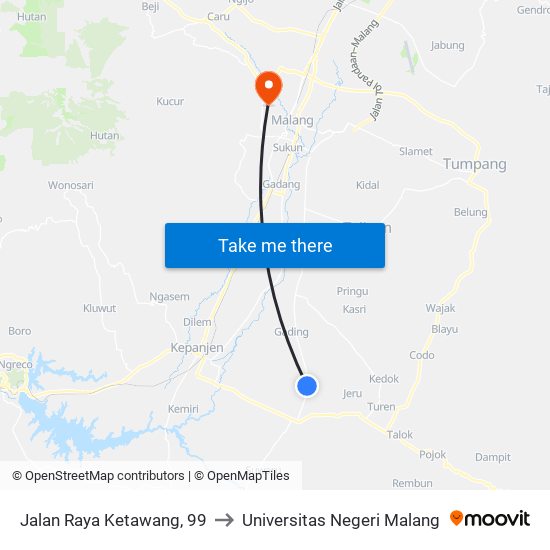 Jalan Raya Ketawang, 99 to Universitas Negeri Malang map