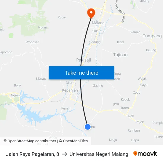 Jalan Raya Pagelaran, 8 to Universitas Negeri Malang map