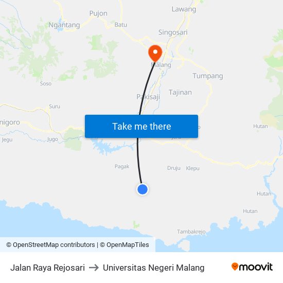 Jalan Raya Rejosari to Universitas Negeri Malang map