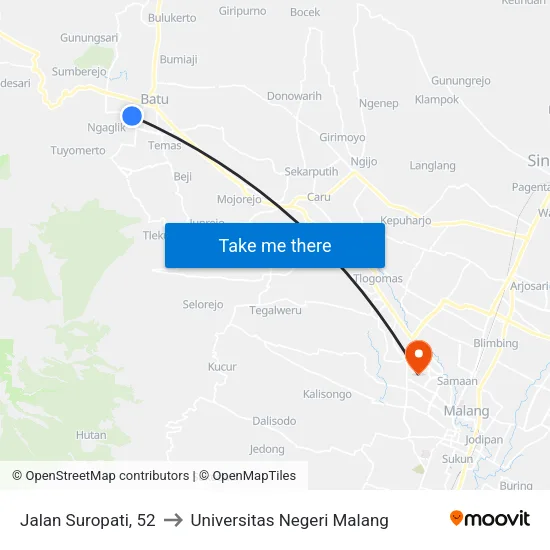 Jalan Suropati, 52 to Universitas Negeri Malang map
