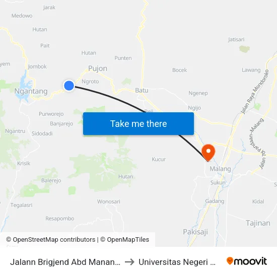 Jalann Brigjend Abd Manan Wijaya to Universitas Negeri Malang map