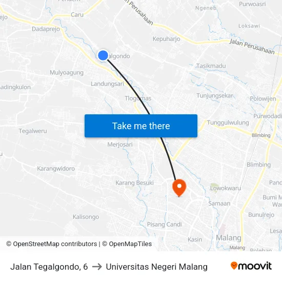 Jalan Tegalgondo, 6 to Universitas Negeri Malang map