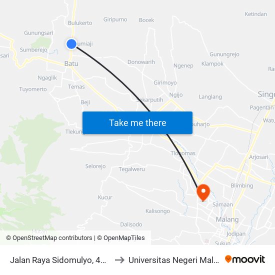 Jalan Raya Sidomulyo, 49-51 to Universitas Negeri Malang map