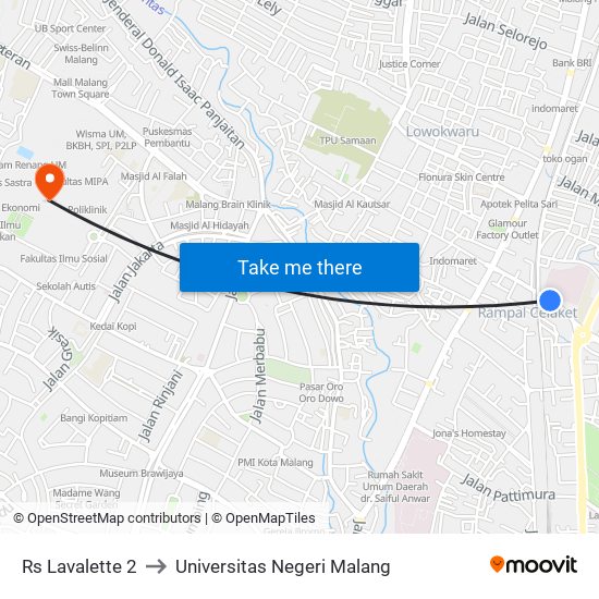 Rs Lavalette 2 to Universitas Negeri Malang map