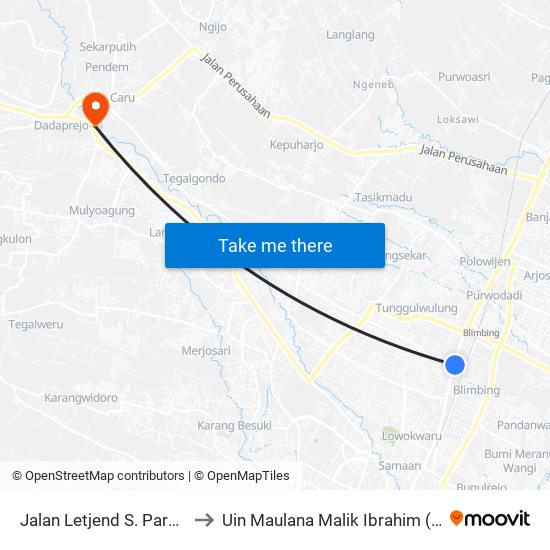 Jalan Letjend S. Parman 76 to Uin Maulana Malik Ibrahim (Malang) map