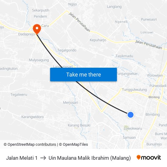 Jalan Melati 1 to Uin Maulana Malik Ibrahim (Malang) map