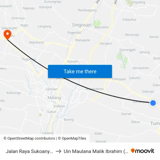 Jalan Raya Sukoanyar, 184 to Uin Maulana Malik Ibrahim (Malang) map