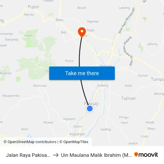 Jalan Raya Pakisaji, 98 to Uin Maulana Malik Ibrahim (Malang) map