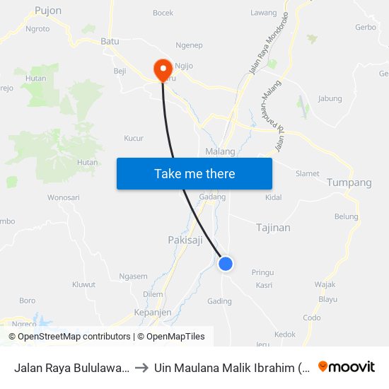 Jalan Raya Bululawang, 40 to Uin Maulana Malik Ibrahim (Malang) map