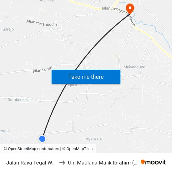 Jalan Raya Tegal Weru, 14 to Uin Maulana Malik Ibrahim (Malang) map