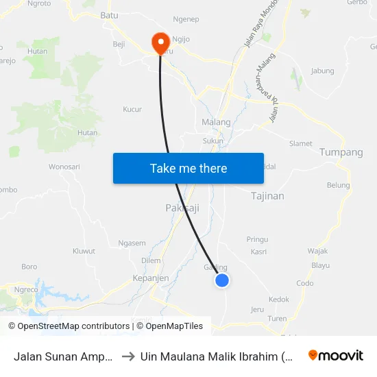 Jalan Sunan Ampel, 36 to Uin Maulana Malik Ibrahim (Malang) map
