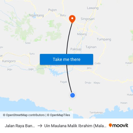 Jalan Raya Bantur to Uin Maulana Malik Ibrahim (Malang) map