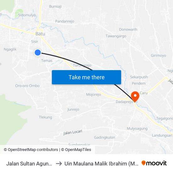 Jalan Sultan Agung, 99 to Uin Maulana Malik Ibrahim (Malang) map