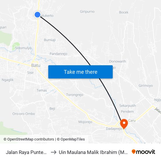 Jalan Raya Punten, 60 to Uin Maulana Malik Ibrahim (Malang) map