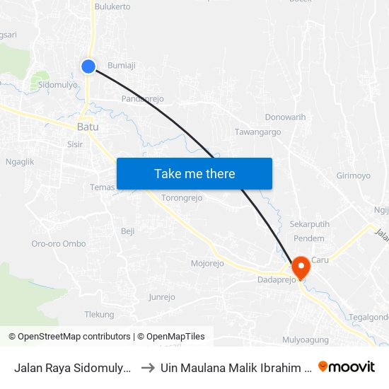 Jalan Raya Sidomulyo, 49-51 to Uin Maulana Malik Ibrahim (Malang) map