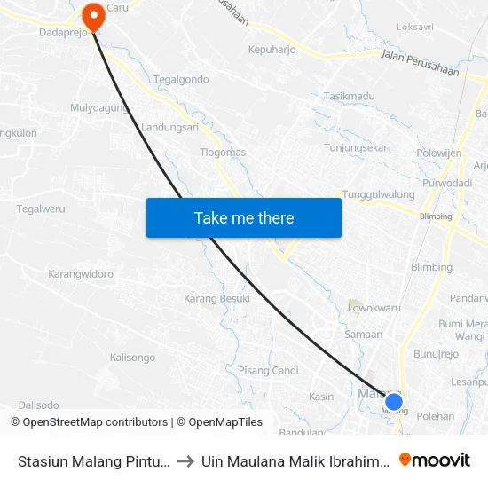 Stasiun Malang Pintu Barat 1 to Uin Maulana Malik Ibrahim (Malang) map
