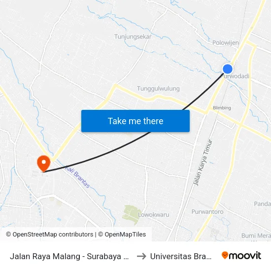 Jalan Raya Malang - Surabaya 143-145 to Universitas Brawijaya map