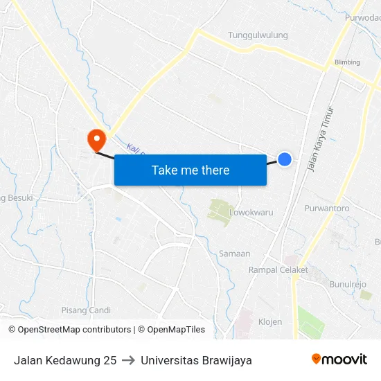 Jalan Kedawung 25 to Universitas Brawijaya map