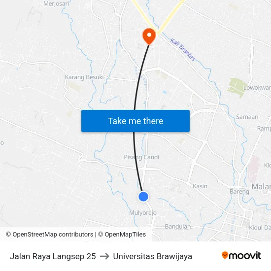 Jalan Raya Langsep 25 to Universitas Brawijaya map