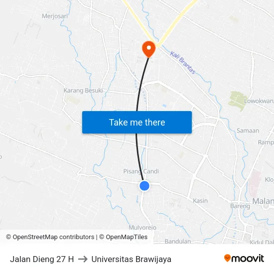 Jalan Dieng 27 H to Universitas Brawijaya map