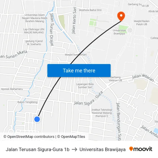 Jalan Terusan Sigura-Gura 1b to Universitas Brawijaya map