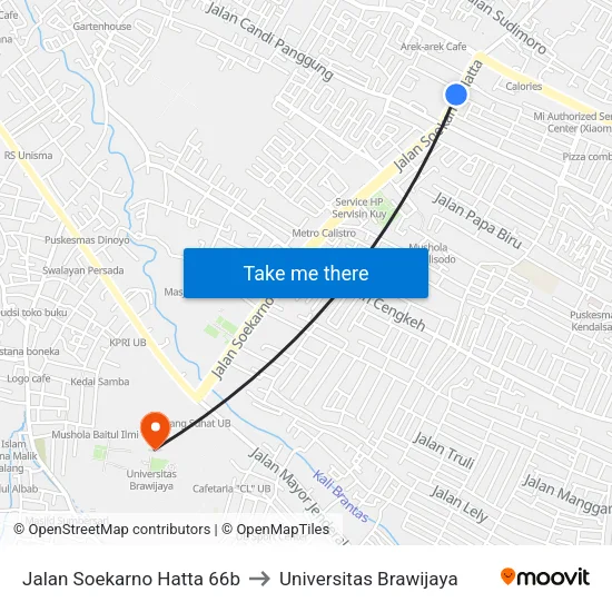 Jalan Soekarno Hatta 66b to Universitas Brawijaya map