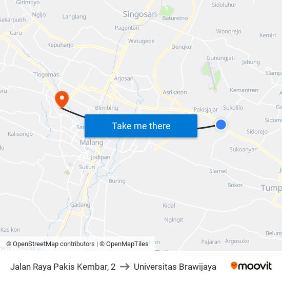 Jalan Raya Pakis Kembar, 2 to Universitas Brawijaya map