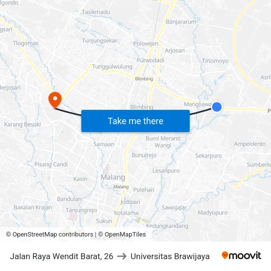 Jalan Raya Wendit Barat, 26 to Universitas Brawijaya map