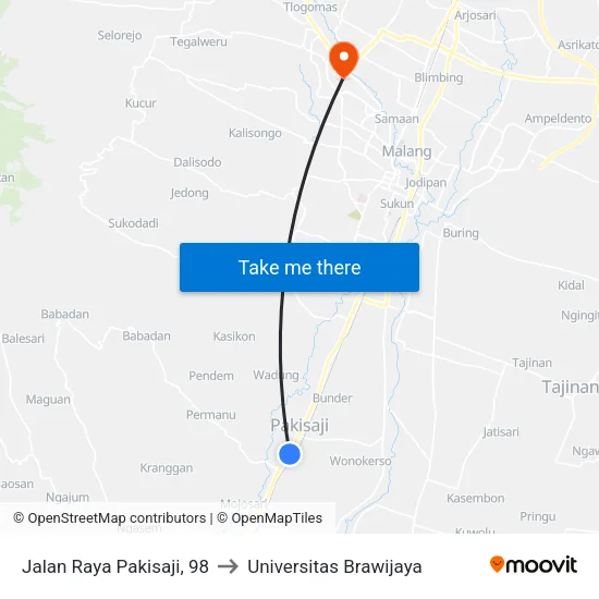 Jalan Raya Pakisaji, 98 to Universitas Brawijaya map