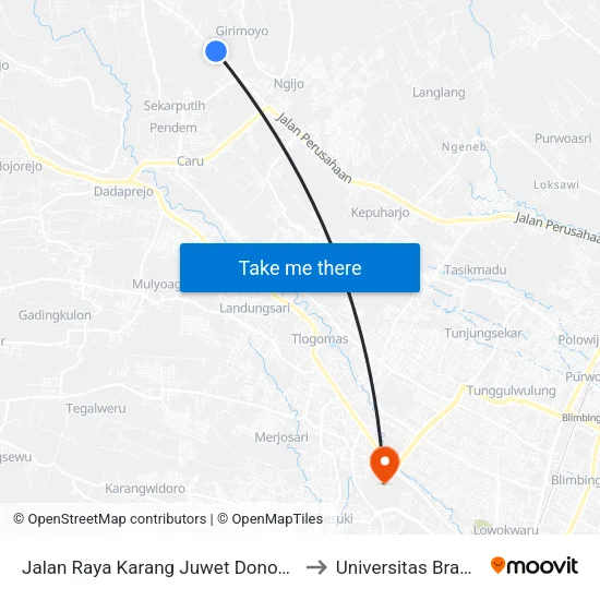 Jalan Raya Karang Juwet Donowarih, 81 to Universitas Brawijaya map