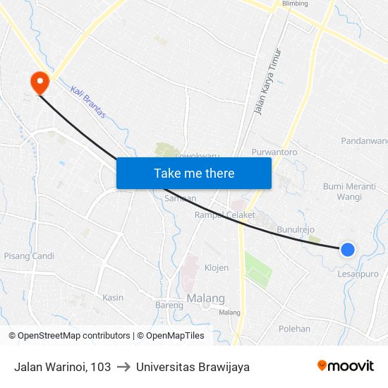 Jalan Warinoi, 103 to Universitas Brawijaya map