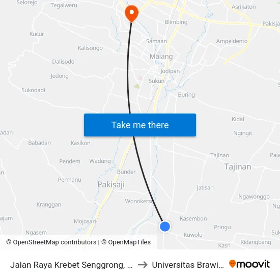 Jalan Raya Krebet Senggrong, 66-82 to Universitas Brawijaya map