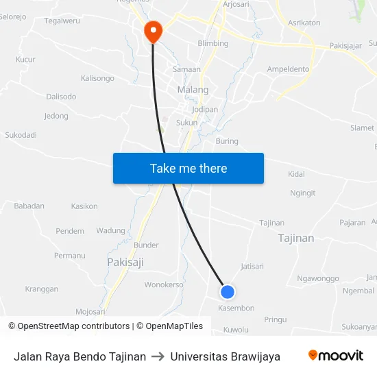 Jalan Raya Bendo Tajinan to Universitas Brawijaya map